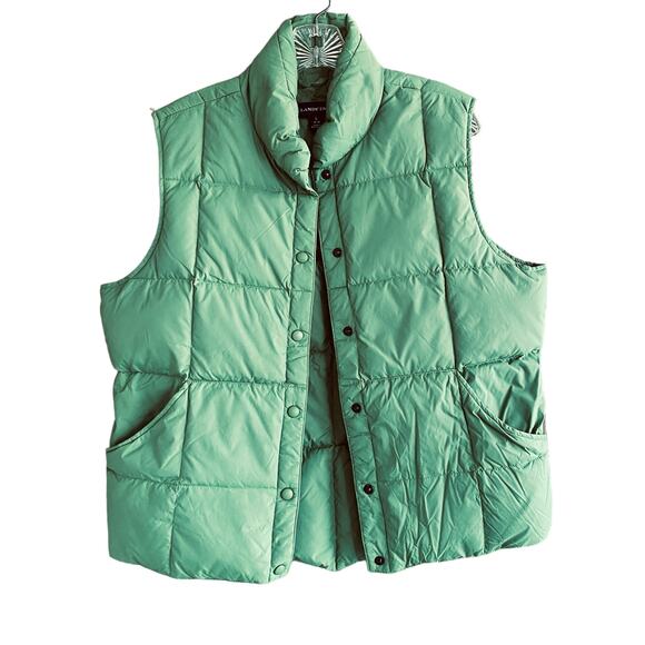 LANDS' END Women's Down Vest Size L Green Puffer Lightweight Snap Front Pockets - Picture 1 of 4